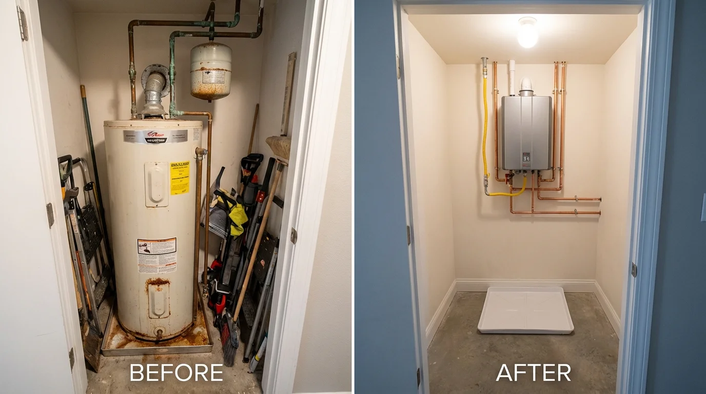 Tank water heater versus wall-mounted tankless unit comparison for Avondale Estates, GA homeowners