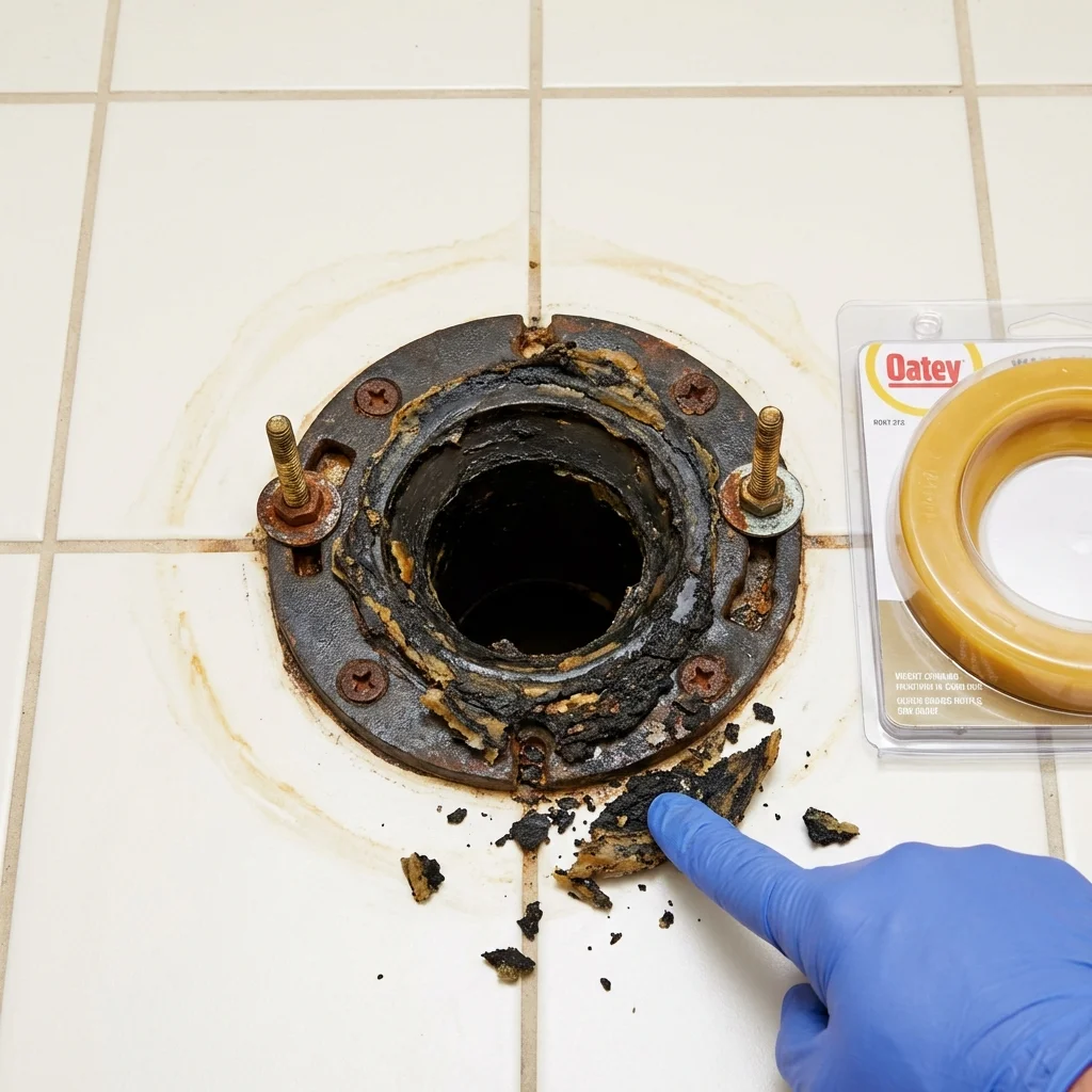 Failed wax ring showing water seepage at the base of a toilet in a Avondale Estates, GA home